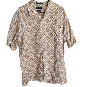 Paul Fredrick 100% Linen Classic Fit Short Sleeve Button Up Shirt Large Leaf